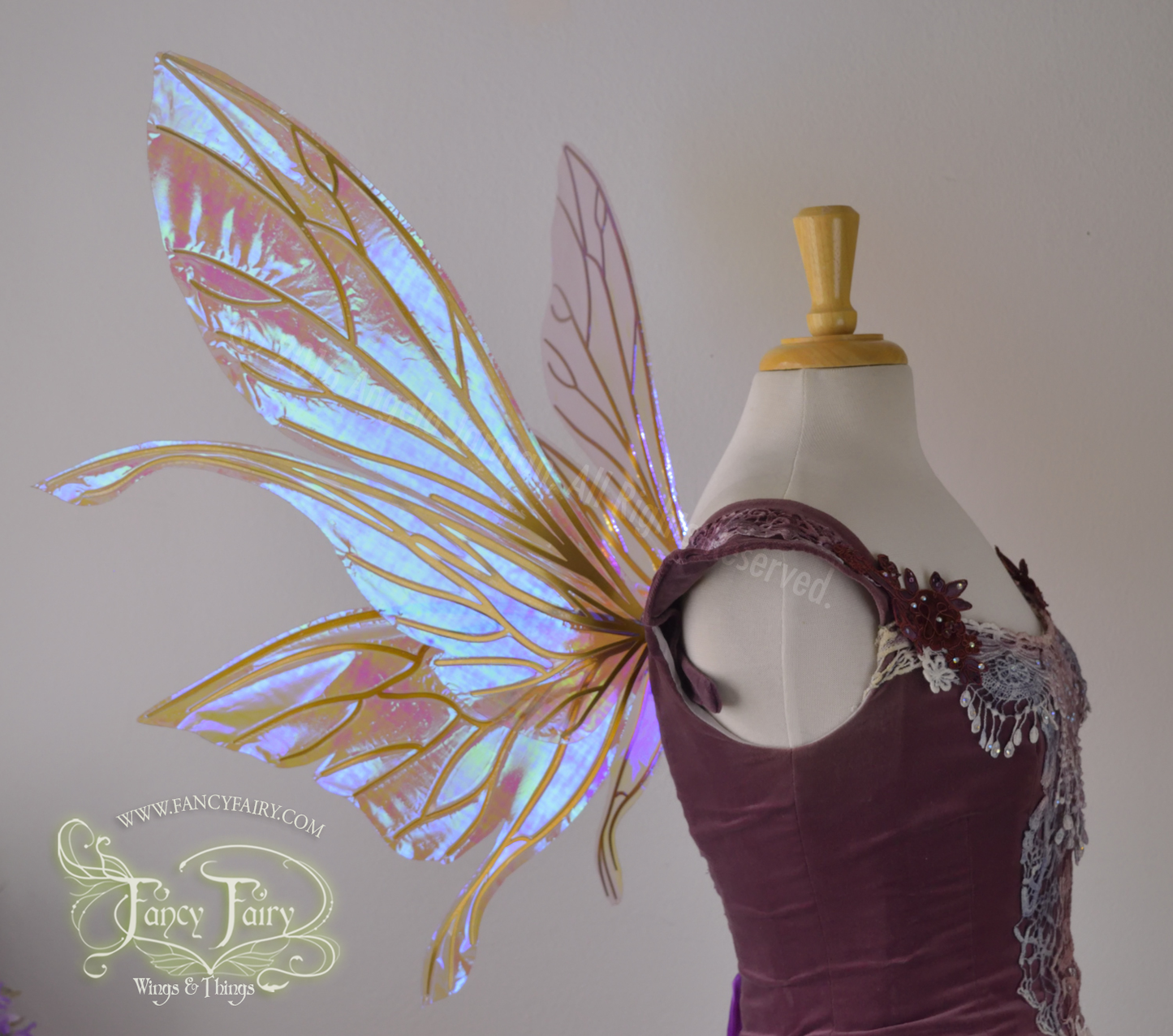 Salome Iridescent Fairy Wings in Lilac with Gold veins