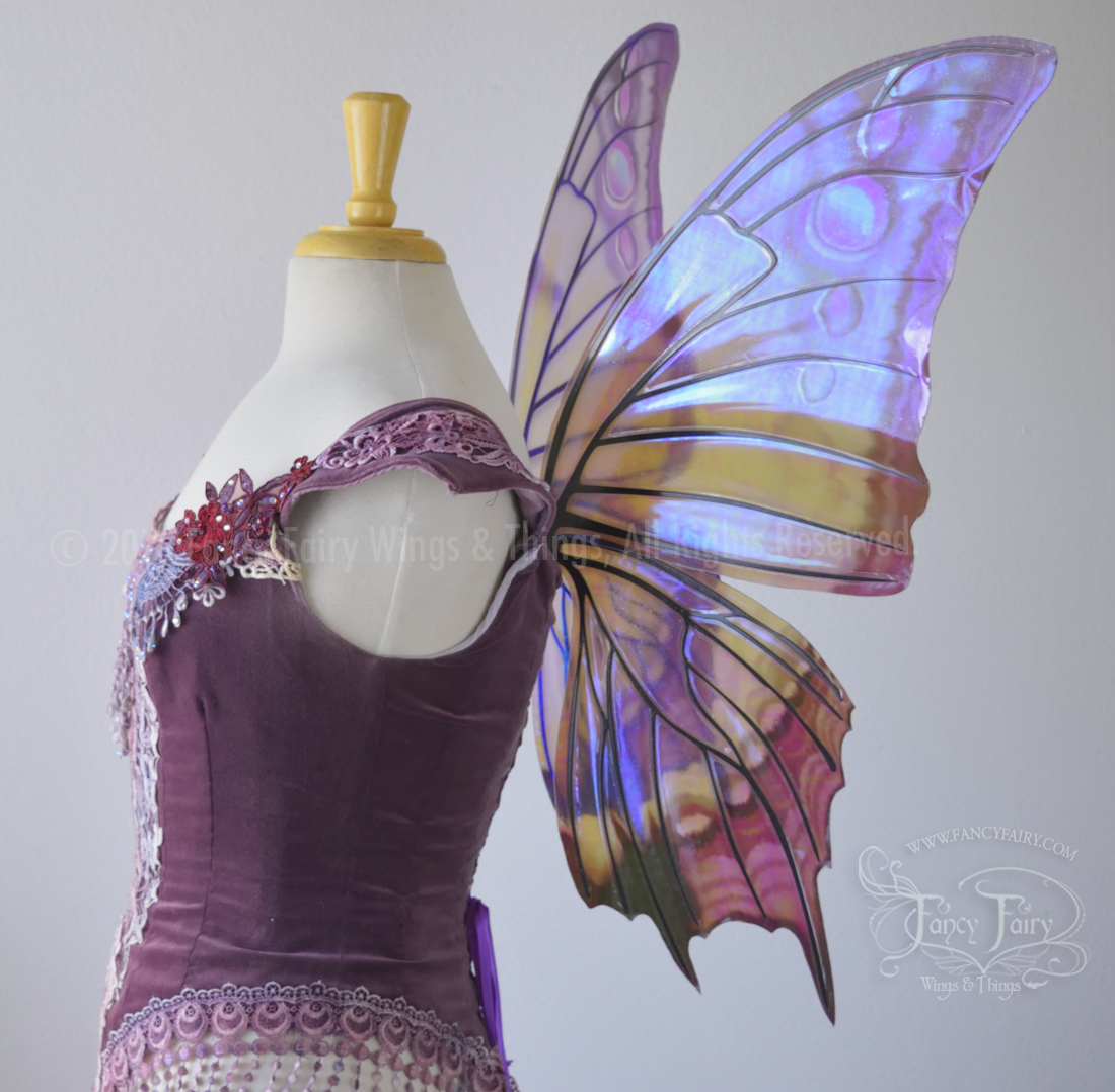 Gertrude Painted Iridescent Butterfly Fairy Wings in Purples with Black veins