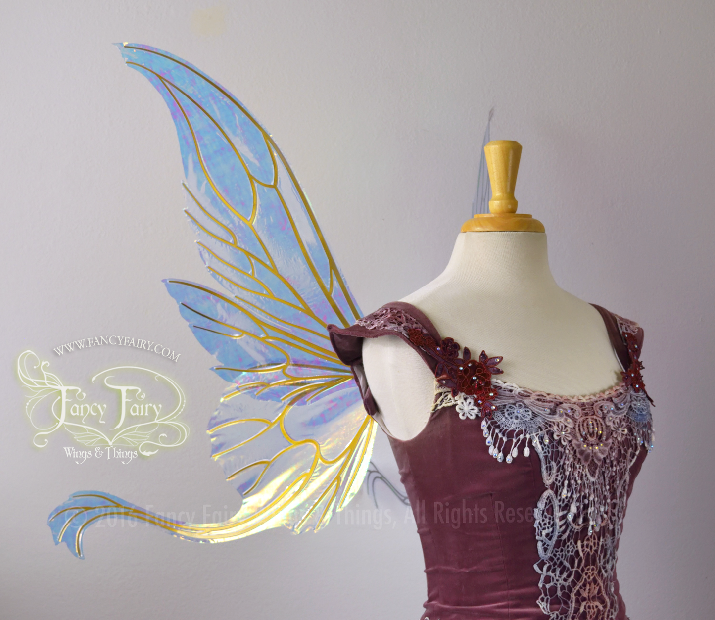 Guinevere Iridescent Fairy Wings in Blue with Gold veins