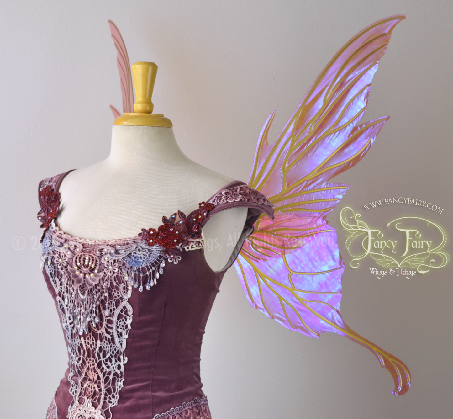 Morgana Iridescent Fairy Wings in Berry with Gold veins