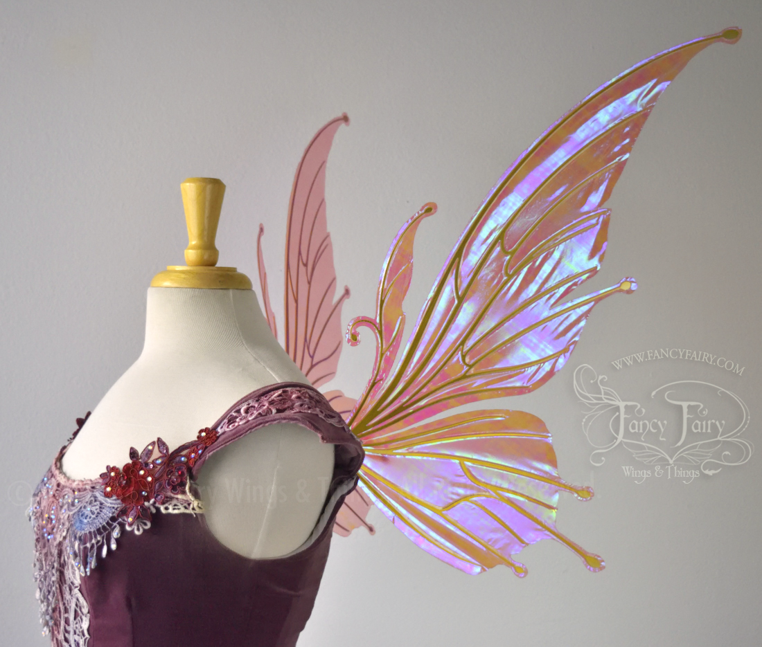 Flora Iridescent Fairy Wings in Berry with Gold veins