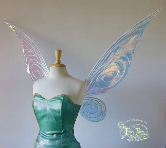 Extra Large Silvermist Iridescent Fairy Wings in Clear with Pearl veins