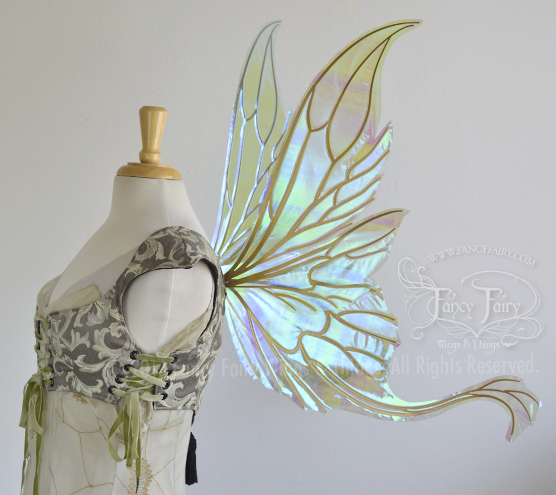 Guinevere Iridescent Fairy Wings in Light Green with Gold veins