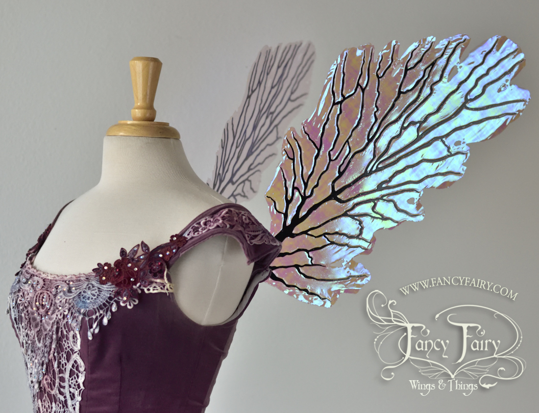 Gothic Sea Fan Iridescent Fairy Wings in Iridescent Lilac with black veins