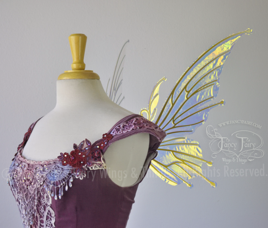 Small Flora Iridescent Fairy Wings in Clear with Gold veins