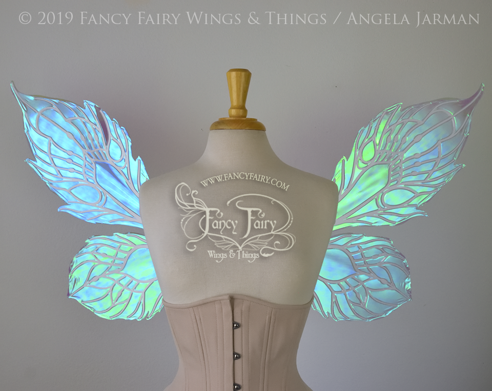 Sintra Iridescent Convertible Fairy Wings in Aquamarine with Pearl veins