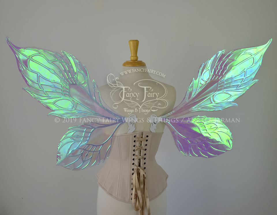 Sintra Iridescent Convertible Fairy Wings in Aquamarine with Pearl veins