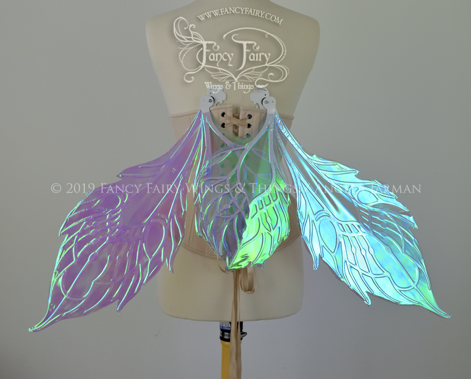 Sintra Iridescent Convertible Fairy Wings in Aquamarine with Pearl veins