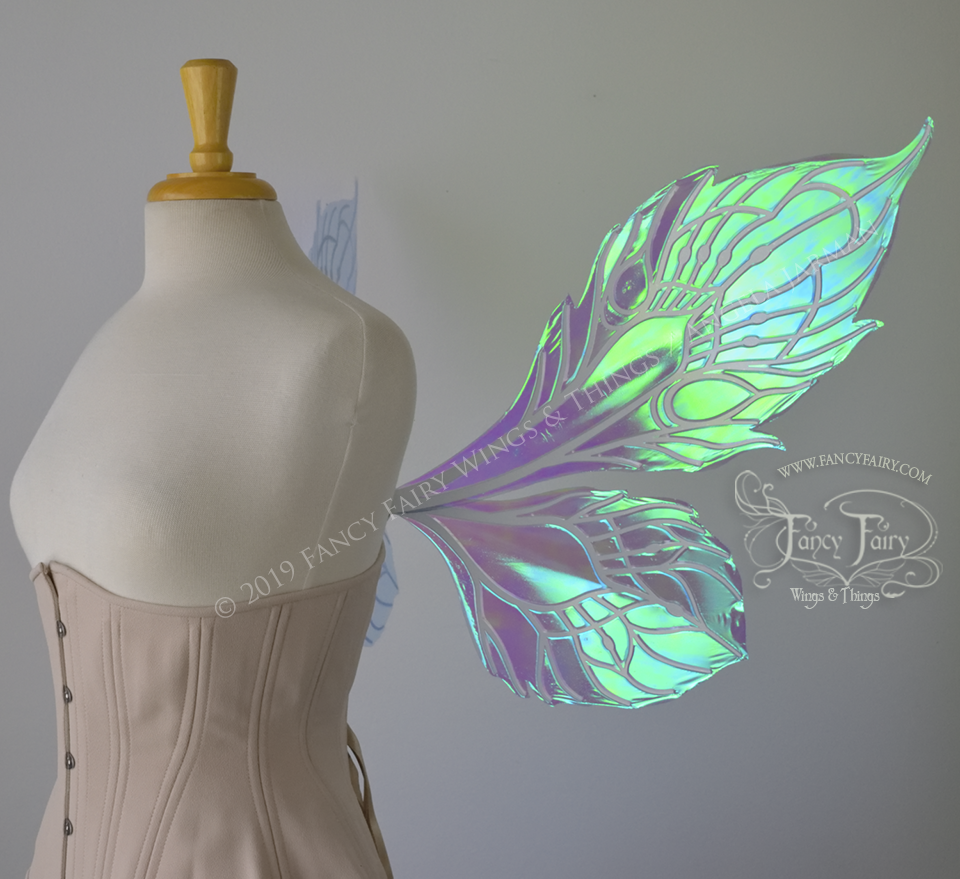 Sintra Iridescent Convertible Fairy Wings in Aquamarine with Pearl veins