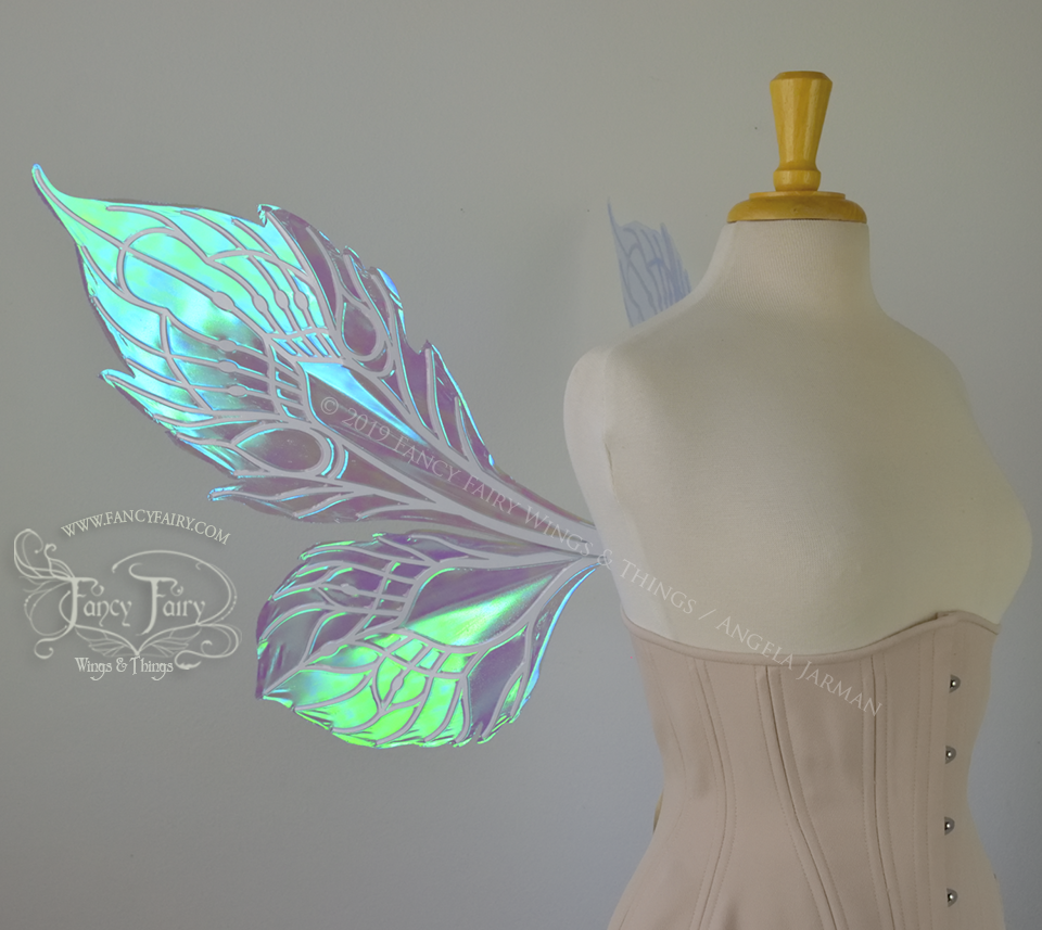 Sintra Iridescent Convertible Fairy Wings in Aquamarine with Pearl veins