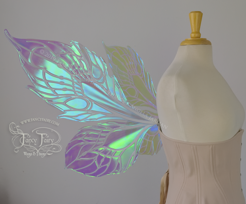 Sintra Iridescent Convertible Fairy Wings in Aquamarine with Pearl veins