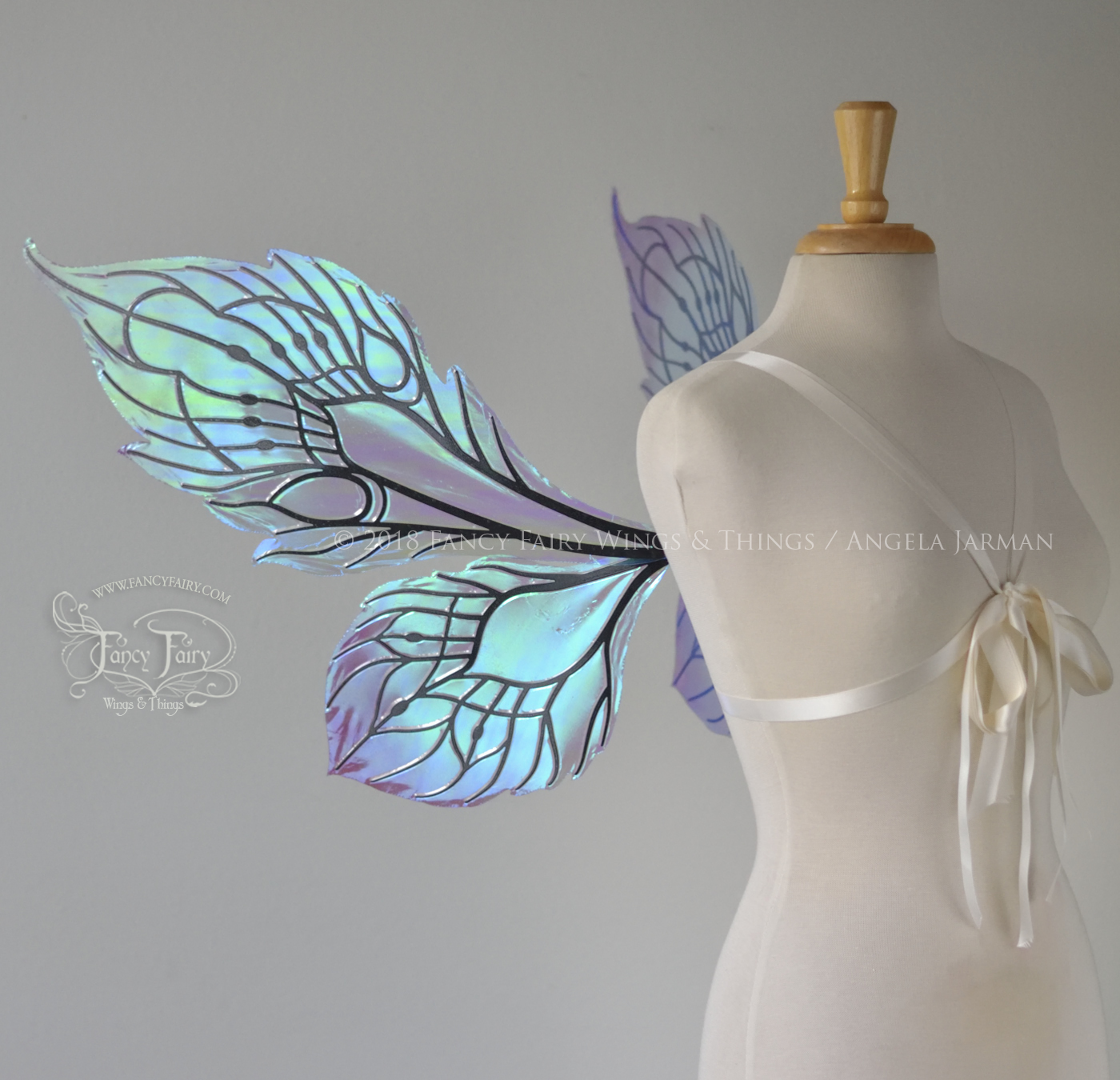 Sintra Iridescent Convertible Fairy Wings Painted Aquamarine and Plum with Black veins