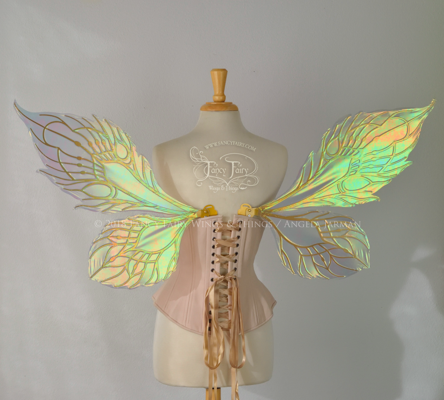 Sintra Iridescent Convertible Fairy Wings in Patina Green with Gold veins