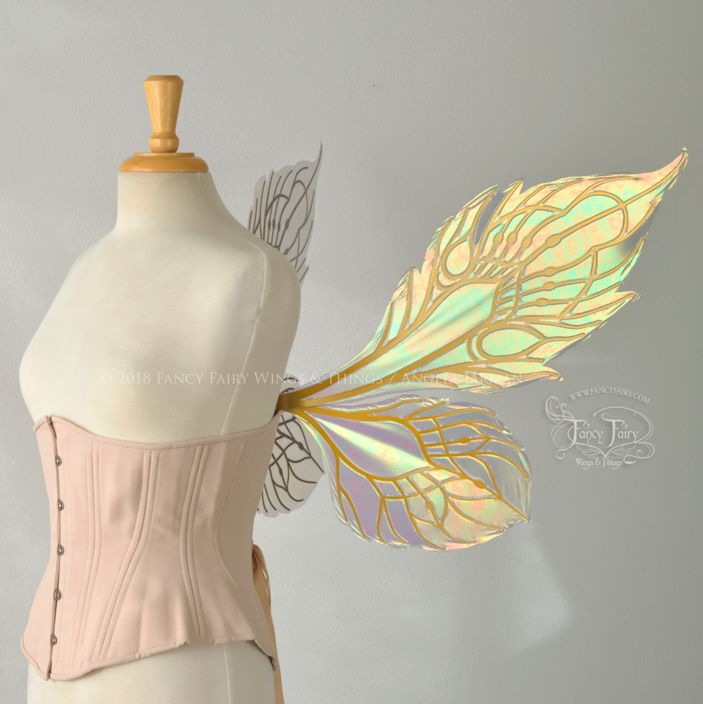 Sintra Iridescent Convertible Fairy Wings in Patina Green with Gold veins