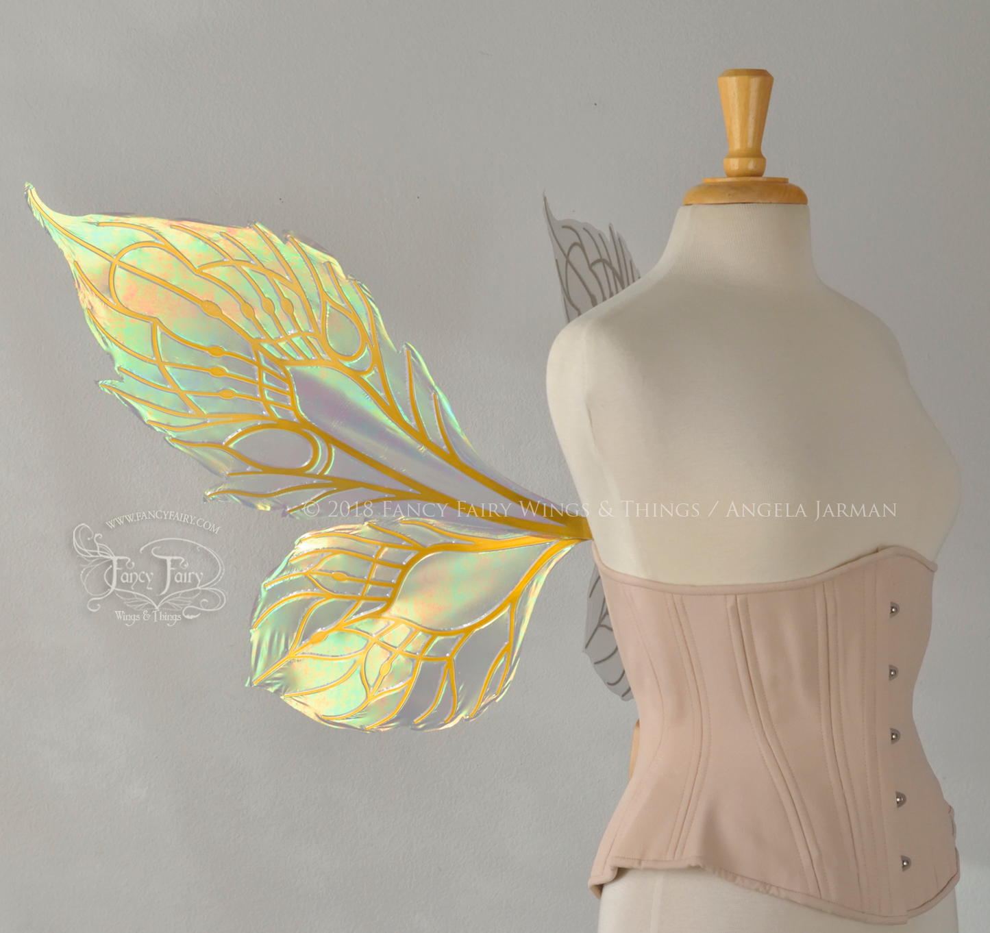 Sintra Iridescent Convertible Fairy Wings in Patina Green with Gold veins