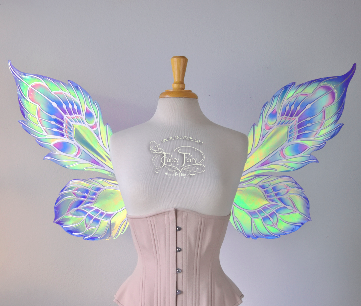 Sintra 'Peacock' Iridescent Convertible Fairy Wings with Silver veins