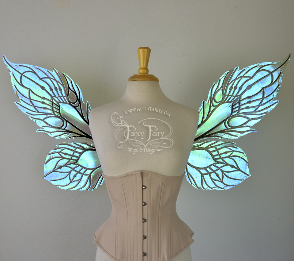 Sintra Iridescent Convertible Fairy Wings in Absinthe with Black veins