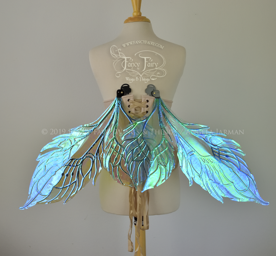 Sintra Iridescent Convertible Fairy Wings in Absinthe with Black veins