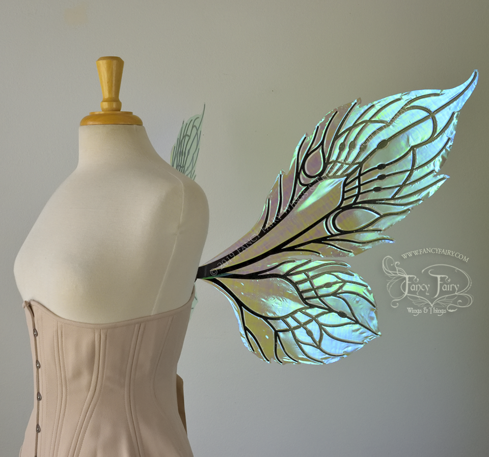 Sintra Iridescent Convertible Fairy Wings in Absinthe with Black veins