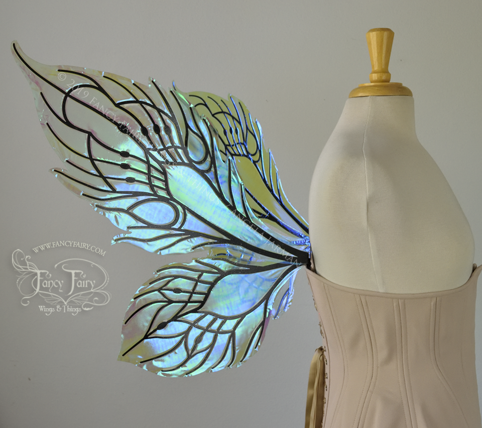 Sintra Iridescent Convertible Fairy Wings in Absinthe with Black veins