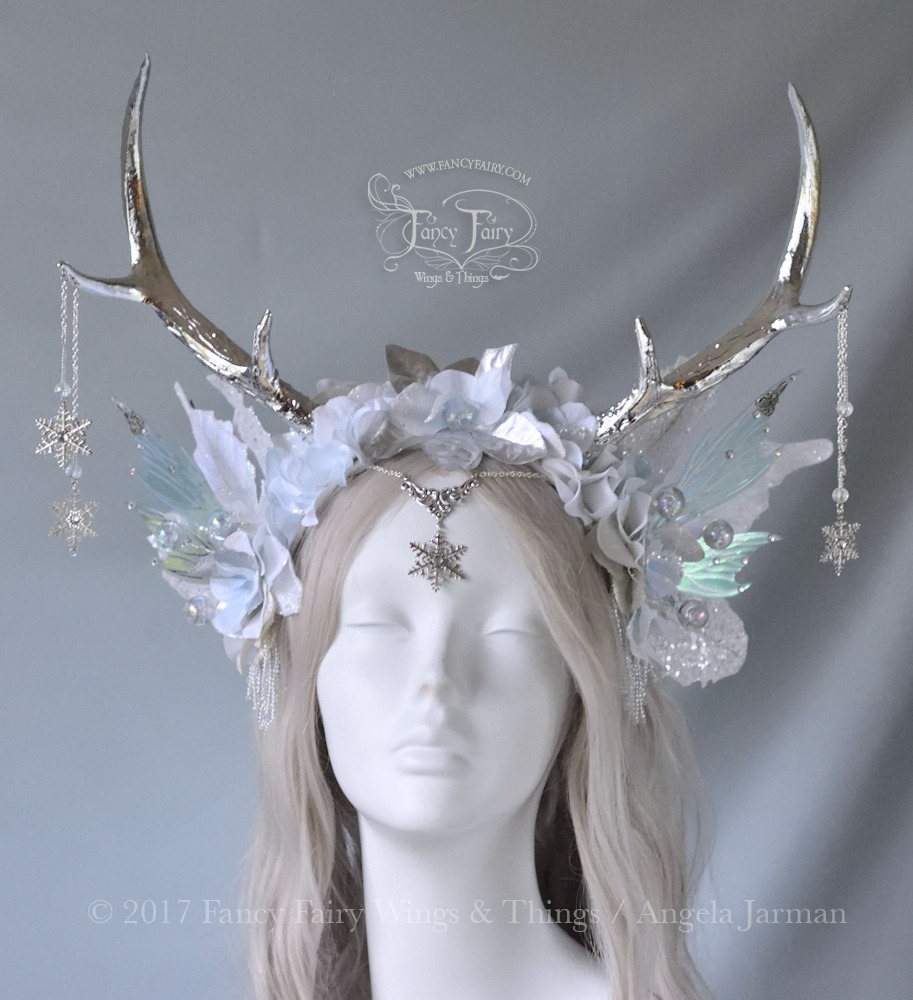 Ice Blue and Silver Winter Faun Fairy Headdress