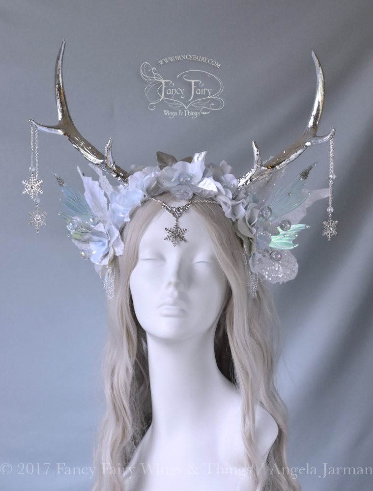 Ice Blue and Silver Winter Faun Fairy Headdress