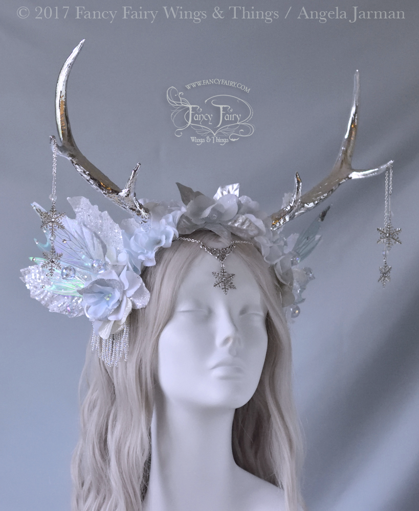 Ice Blue and Silver Winter Faun Fairy Headdress