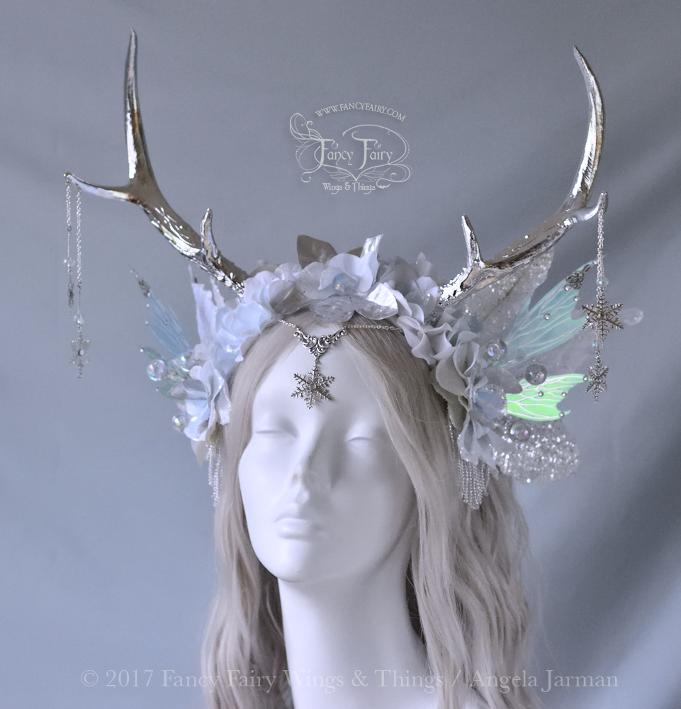 Ice Blue and Silver Winter Faun Fairy Headdress