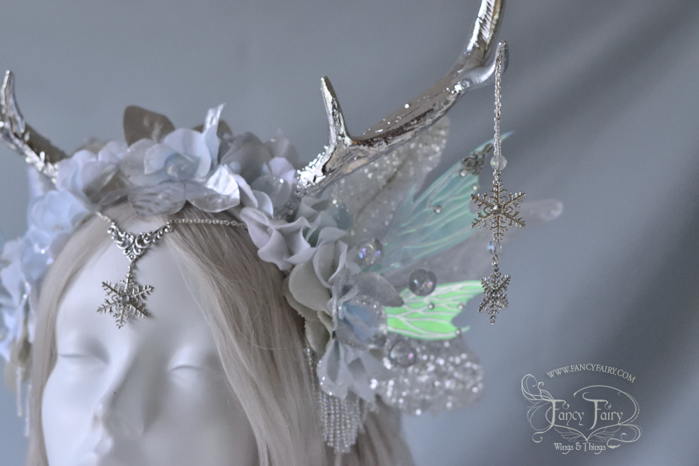 Ice Blue and Silver Winter Faun Fairy Headdress