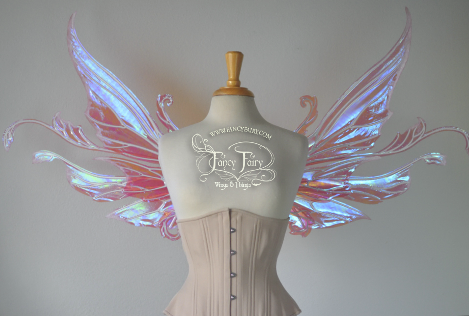 Serena / Vivienne "Snowblossom" Iridescent Fairy Wings in Berry with Pearl veins and Flocking