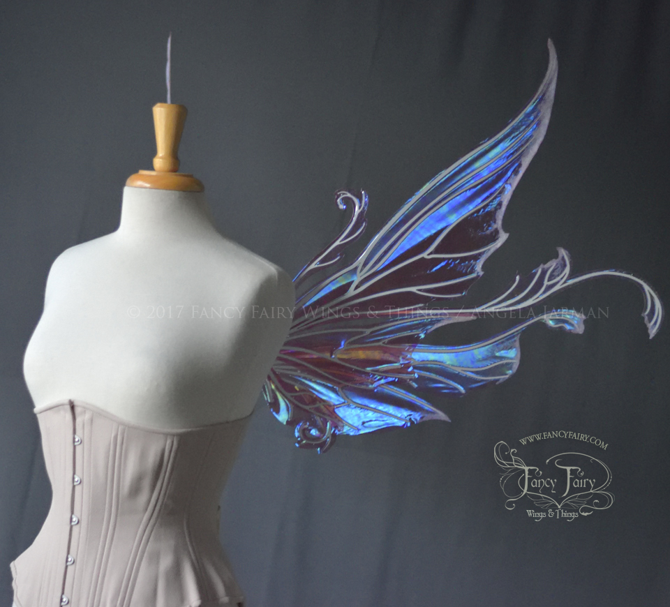 Serena / Vivienne "Snowblossom" Iridescent Fairy Wings in Berry with Pearl veins and Flocking