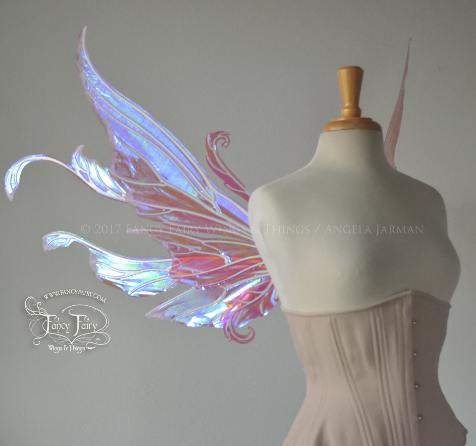 Serena / Vivienne "Snowblossom" Iridescent Fairy Wings in Berry with Pearl veins and Flocking