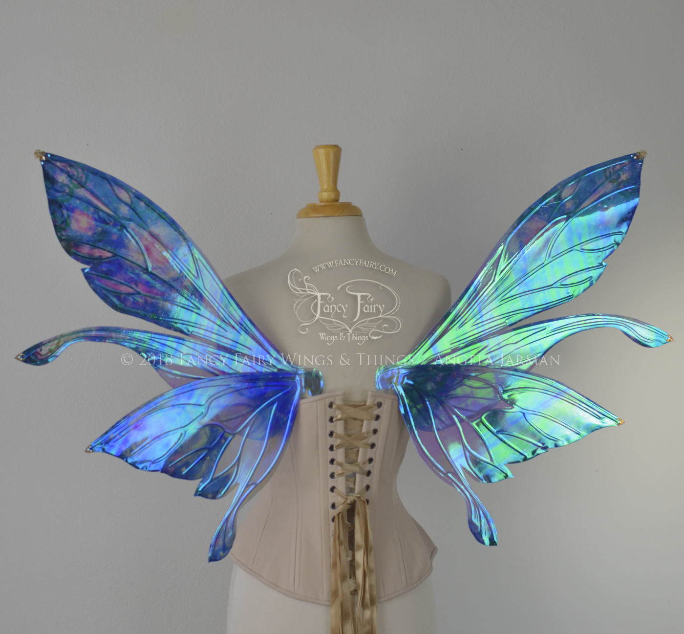 Stellar Salome Painted & Gilded Iridescent Fairy Wings & Matching Winged Hair Combs