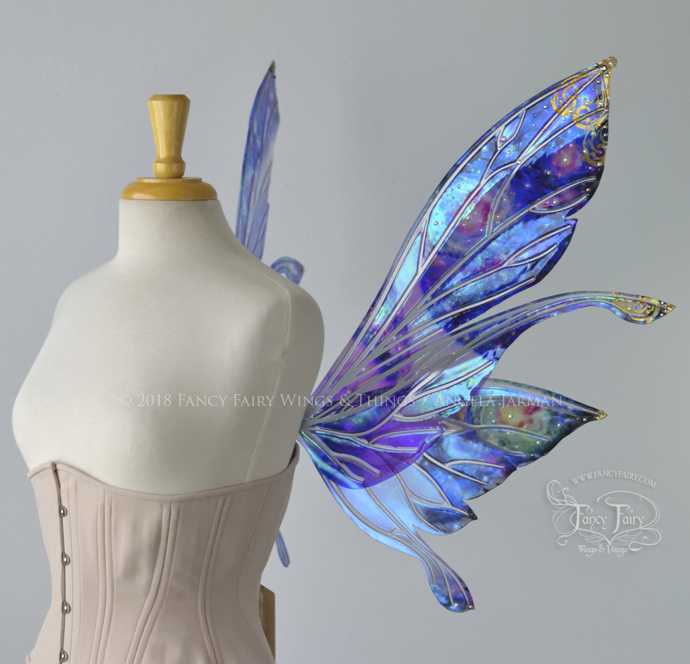 Stellar Salome Painted & Gilded Iridescent Fairy Wings & Matching Winged Hair Combs