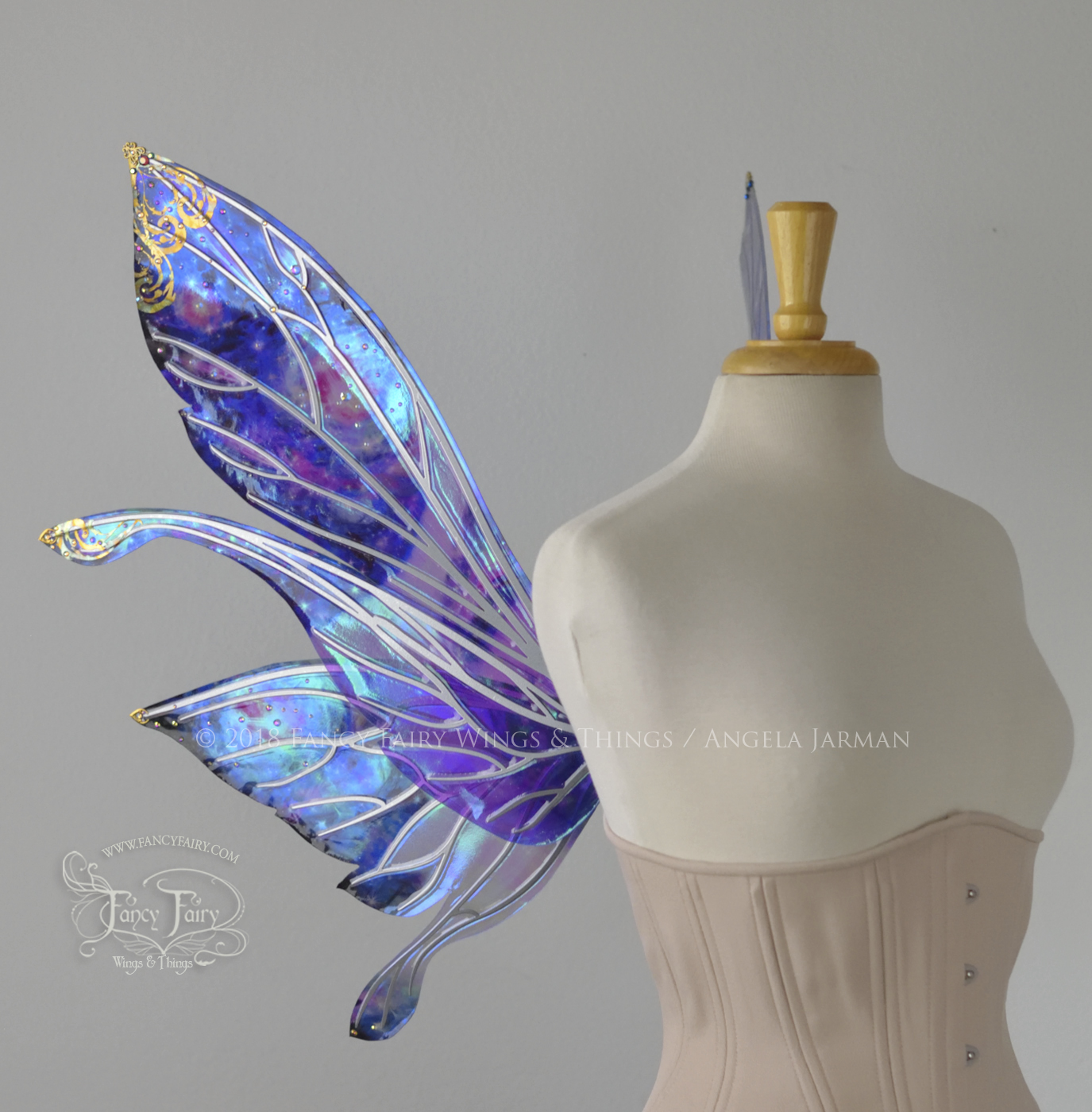 Stellar Salome Painted & Gilded Iridescent Fairy Wings & Matching Winged Hair Combs