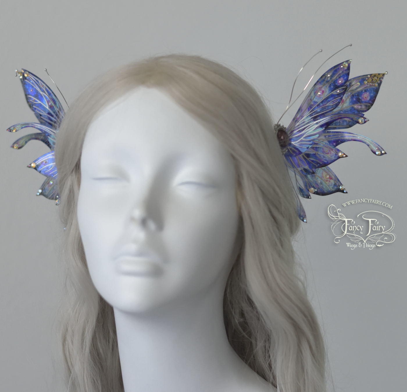 Stellar Salome Painted & Gilded Iridescent Fairy Wings & Matching Winged Hair Combs