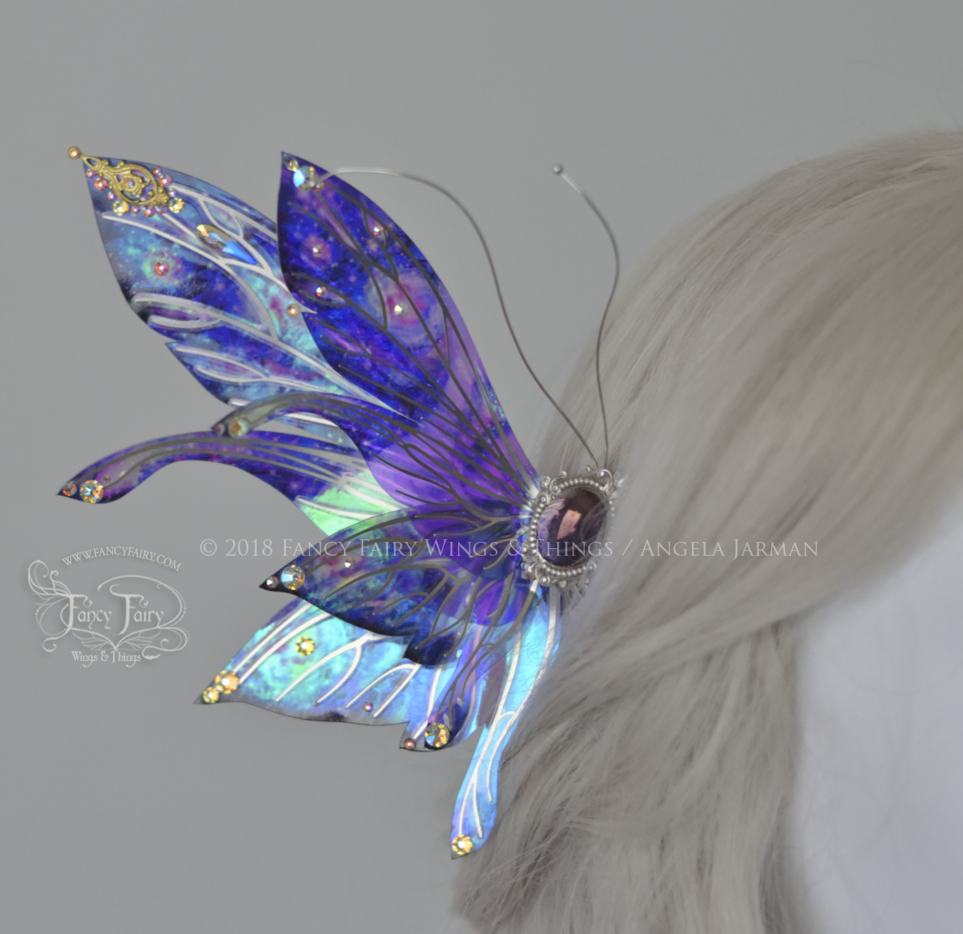 Stellar Salome Painted & Gilded Iridescent Fairy Wings & Matching Winged Hair Combs