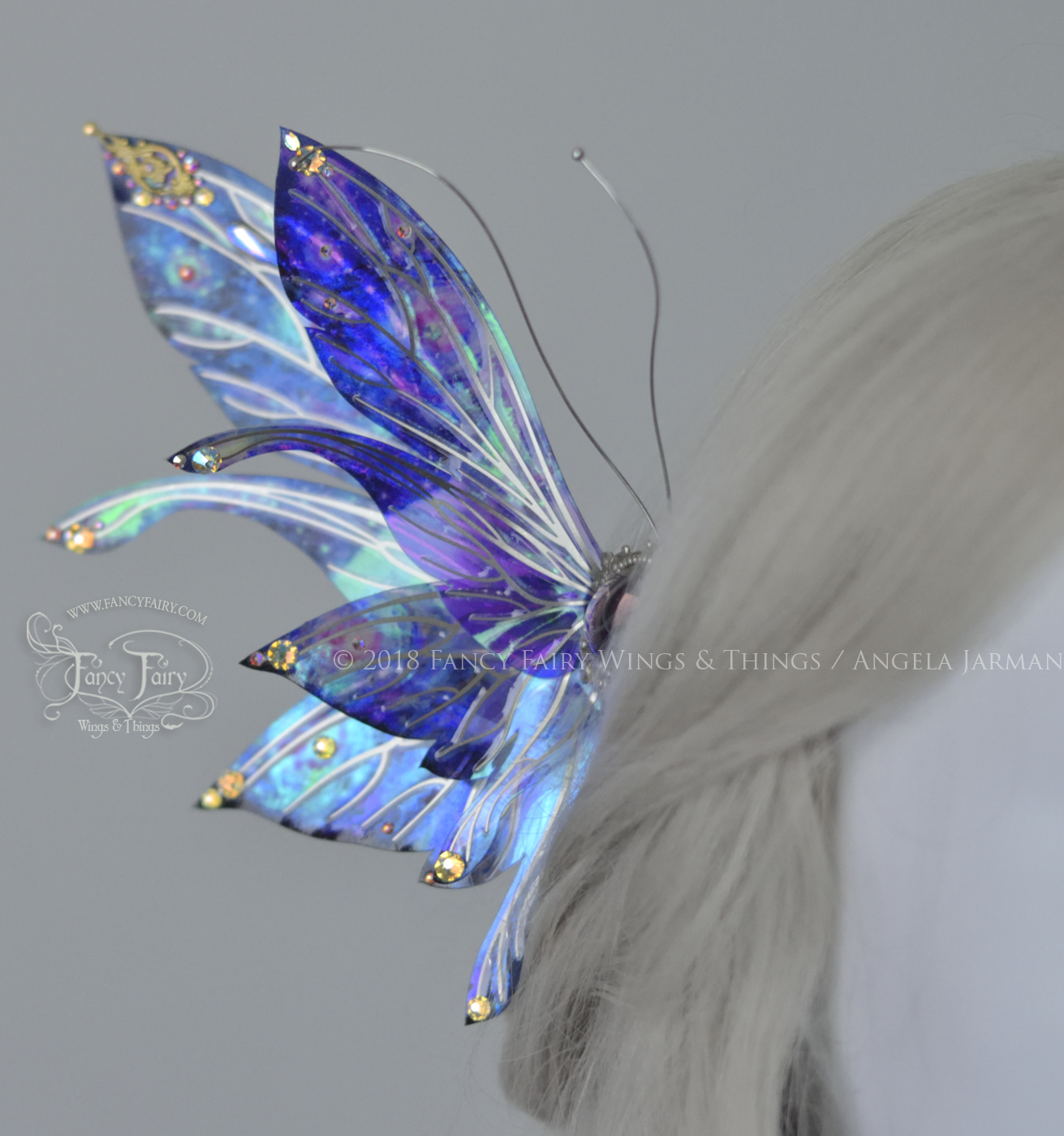 Stellar Salome Painted & Gilded Iridescent Fairy Wings & Matching Winged Hair Combs