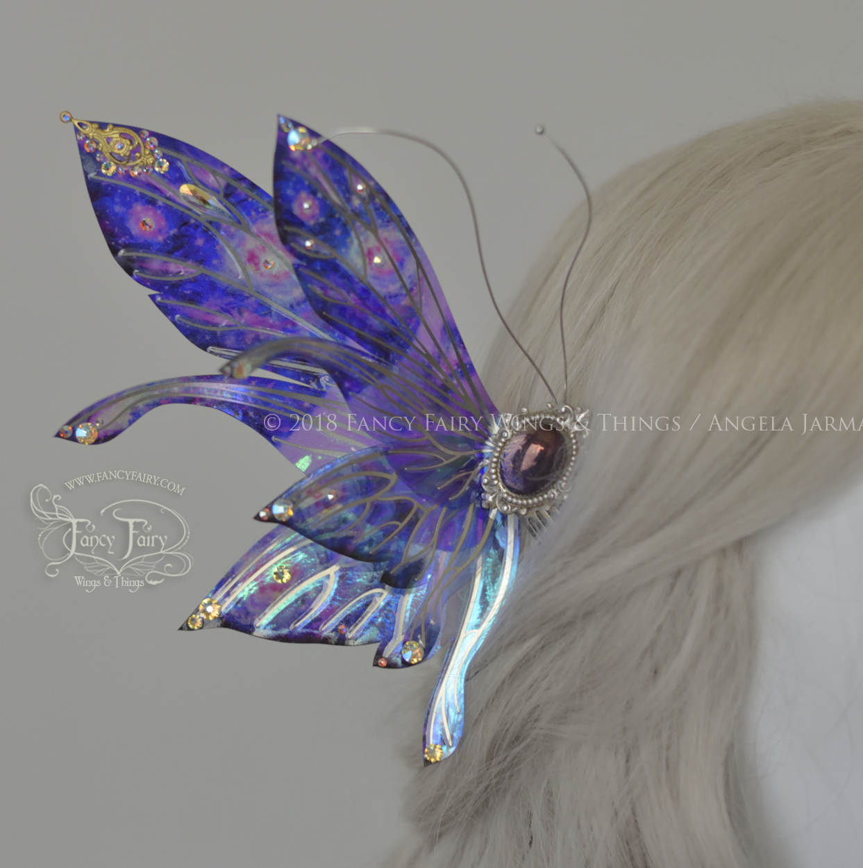 Stellar Salome Painted & Gilded Iridescent Fairy Wings & Matching Winged Hair Combs