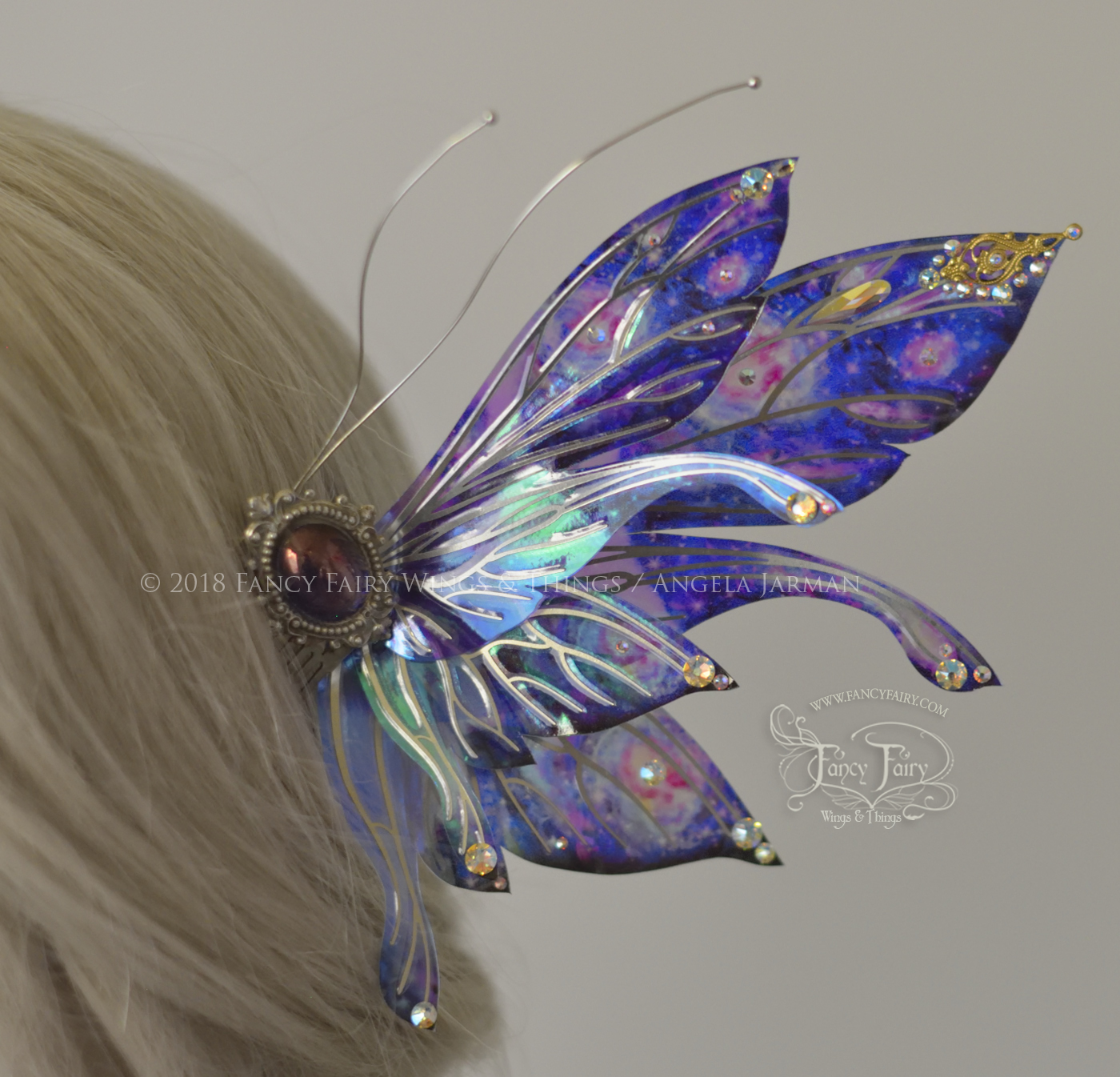 Stellar Salome Painted & Gilded Iridescent Fairy Wings & Matching Winged Hair Combs