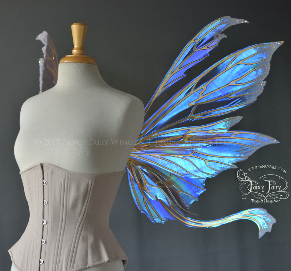 Aynia / Guinevere "Sugar Plum Fairy Queen" Iridescent Fairy Wings with Gold Veins, Flocking and Swarovski Crystals