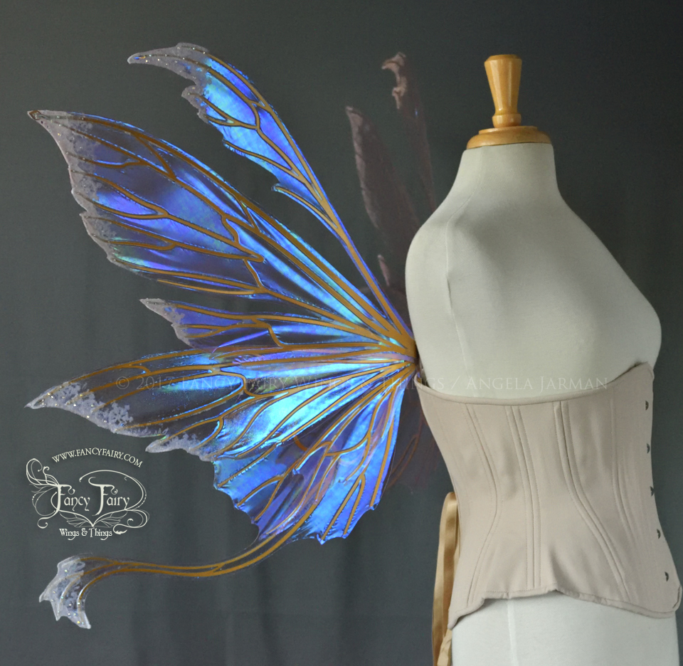Aynia / Guinevere "Sugar Plum Fairy Queen" Iridescent Fairy Wings with Gold Veins, Flocking and Swarovski Crystals