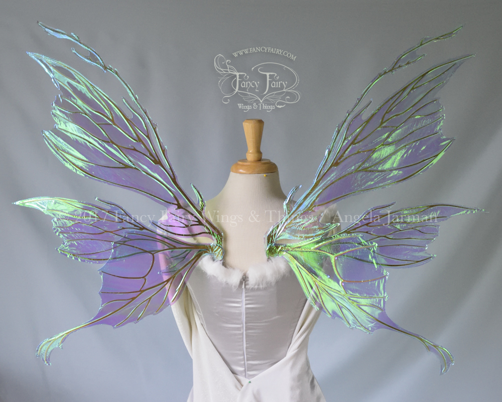 Thistle / Morgana Hybrid Iridescent Fairy Wings in Aquamarine and Gold Veins