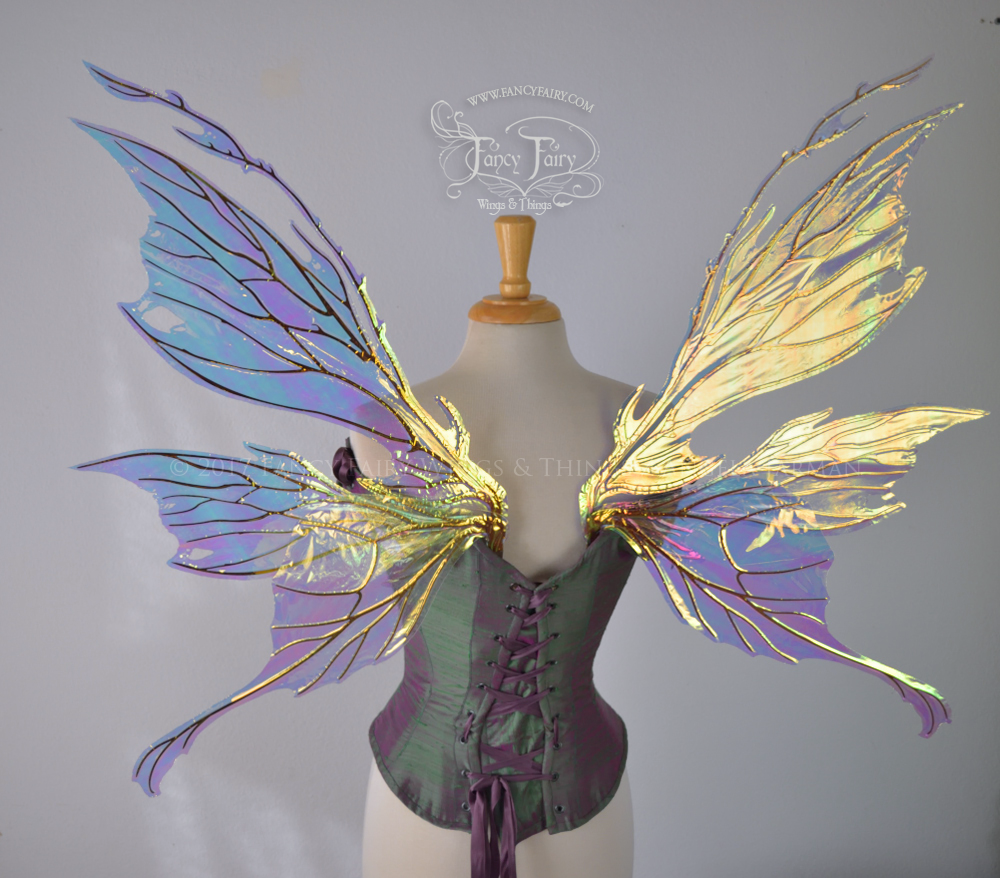 Thistle / Morgana Hybrid Iridescent Fairy Wings in Clear Diamond Fire with Copper Veins