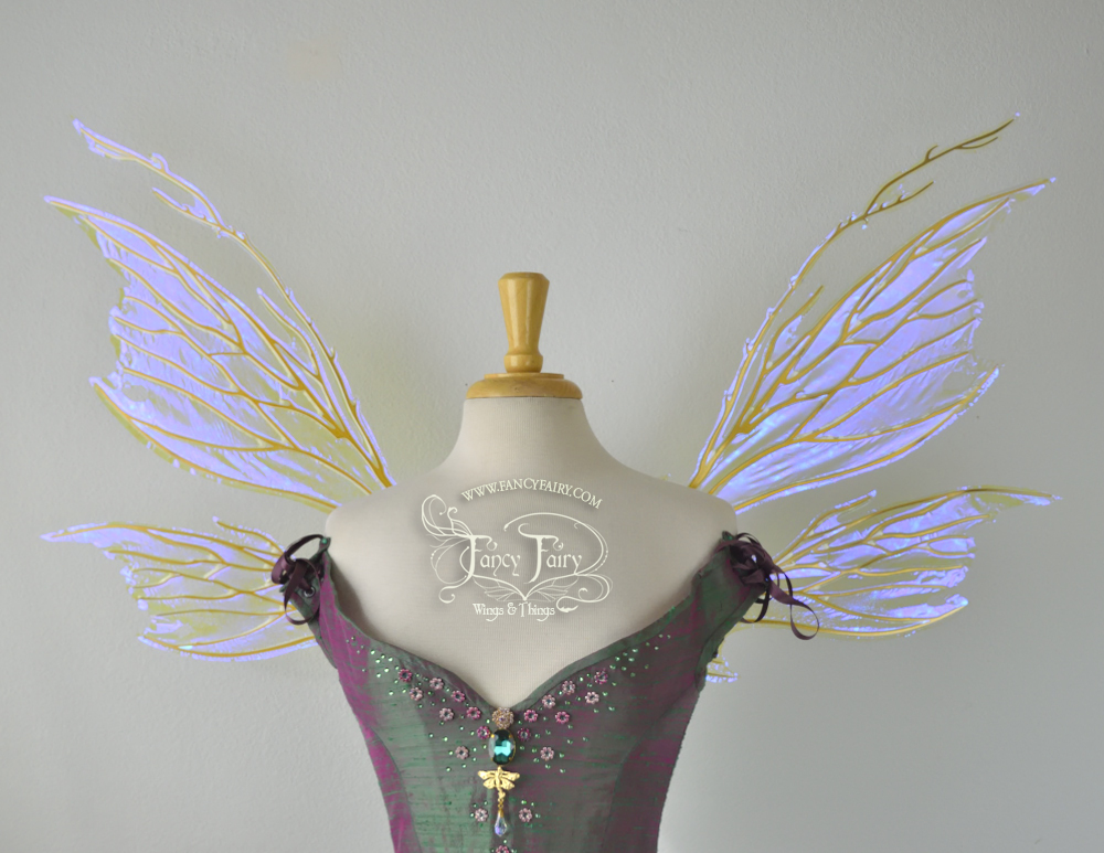 Thistle Iridescent Fairy Wings in Clear Ultraviolet and Gold Veins