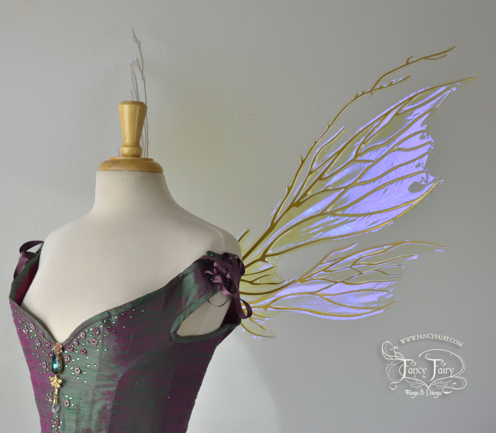 Thistle Iridescent Fairy Wings in Clear Ultraviolet and Gold Veins