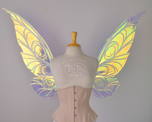 Trinket Extra Large Iridescent Convertible Fairy Wings in Clear Iridescent with Pearl Veins