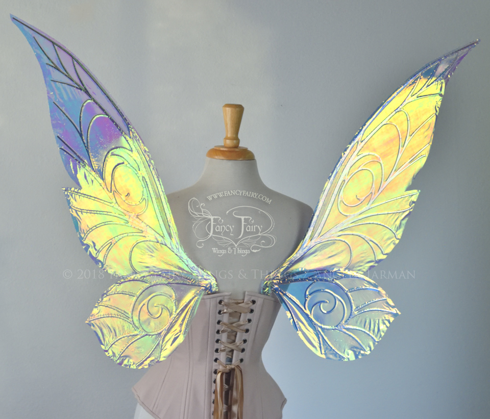 Ready to Ship Trinket 26 inch Iridescent Fairy Wings in Clear with silver veins