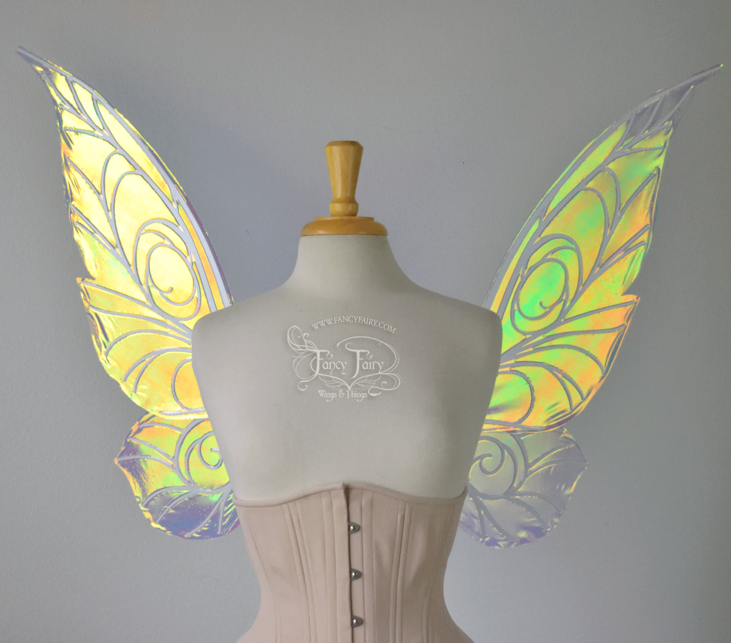 Trinket 26 inch Convertible Iridescent Fairy Wings in Clear Diamond Fire with Pearl veins