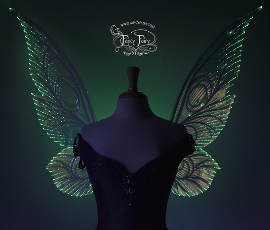 Trinket 26 inch Iridescent Green Light Up Fairy Wings in Clear with White Veins